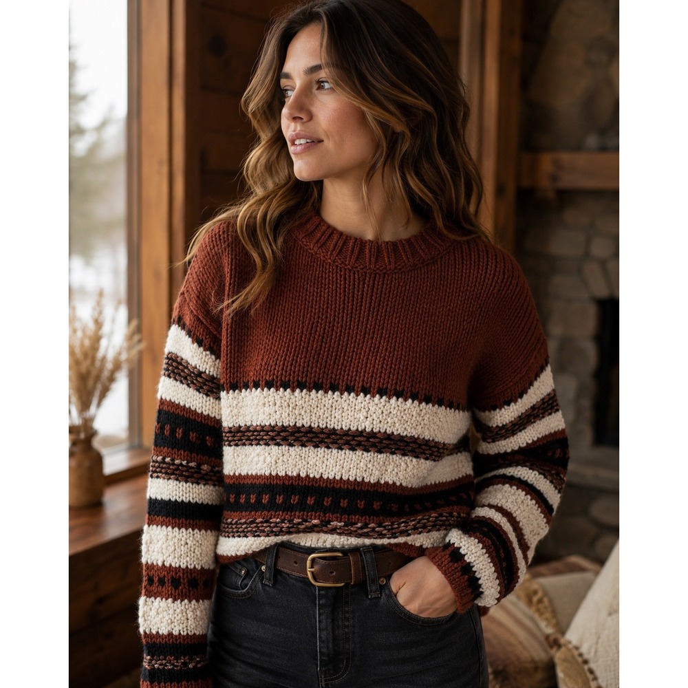 NWT‎ Elsamanda Italy Rust Alpaca Wool Blend Southwestern Sweater S